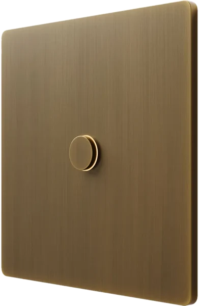 Lutron Alisse keypad with a brushed brass faceplate and a single round button